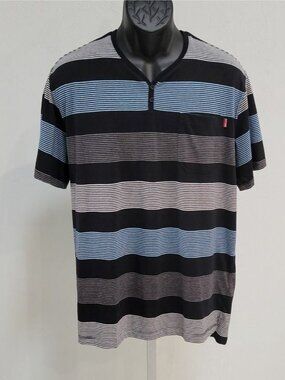 NWT One90One Men’s Blue Black Gray Striped Polo Shirt Size XXL